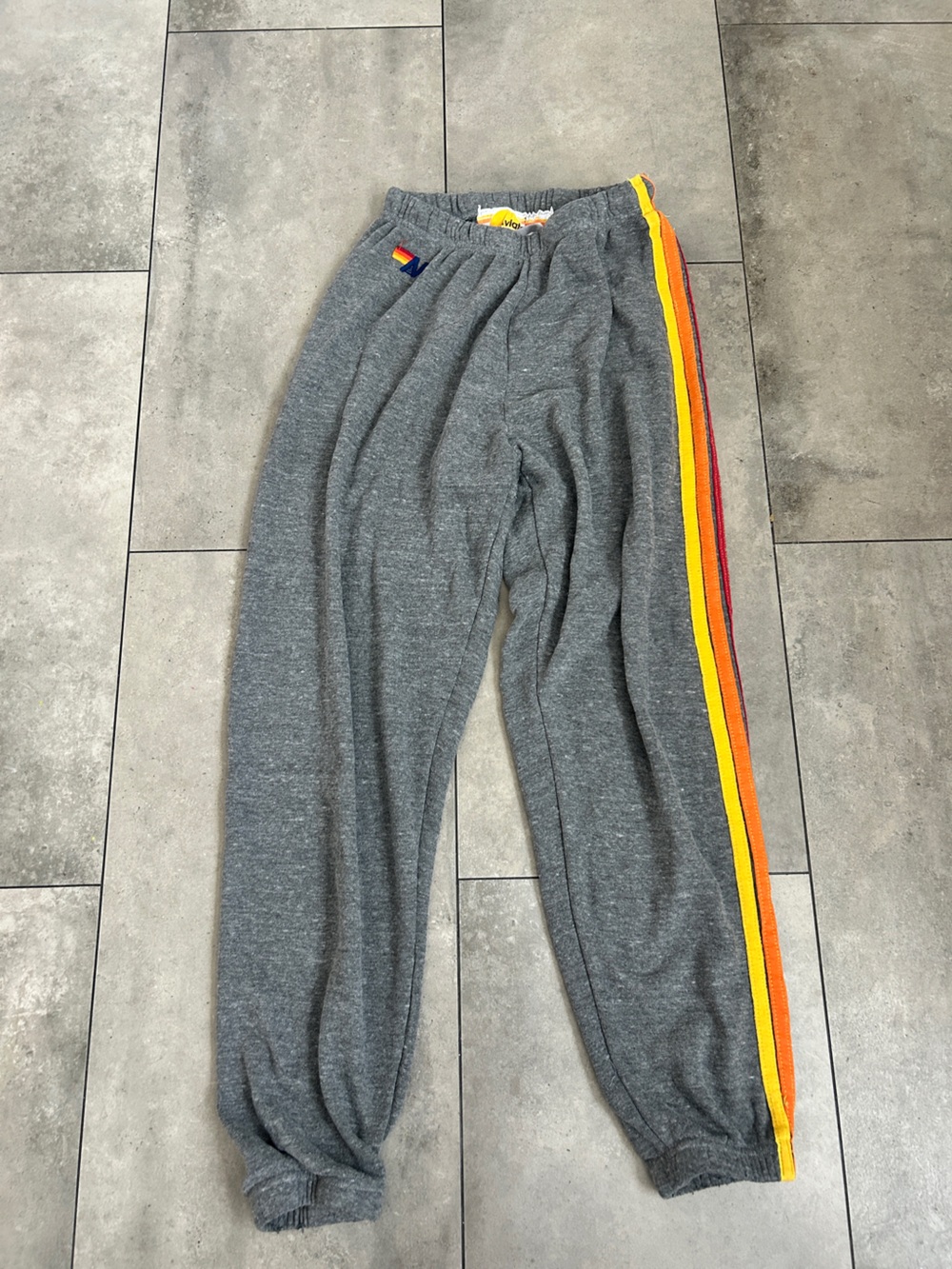 Aviator Nation 5 STRIPE SWEATPANTS HEATHER GREY jogger Small